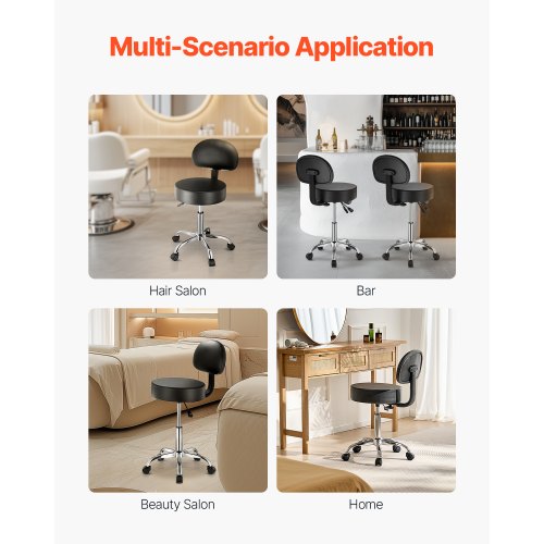 Rolling Stool with Back Support and Wheels 450 LBS Weight Capacity Round