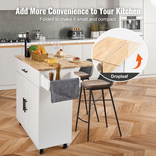 Kitchen Island Cart with Solid Wood Top 354 Width Mobile Carts with Solid Wood