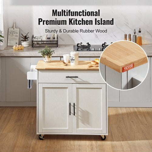 Kitchen Island Cart with Solid Wood Top 354 Width Mobile Carts with Solid Wood