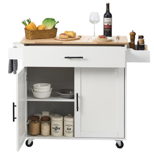 Kitchen Island Cart with Solid Wood Top 354 Width Mobile Carts with Solid Wood