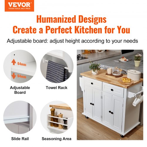 Kitchen Island Cart with Solid Wood Top 354 Width Mobile Carts with Solid Wood
