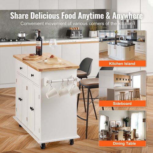 Kitchen Island Cart with Solid Wood Top 354 Width Mobile Carts with Solid Wood