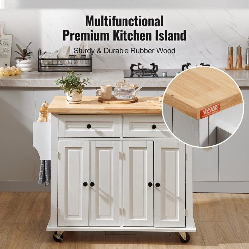 Kitchen Island Cart with Solid Wood Top 354 Width Mobile Carts with Solid Wood