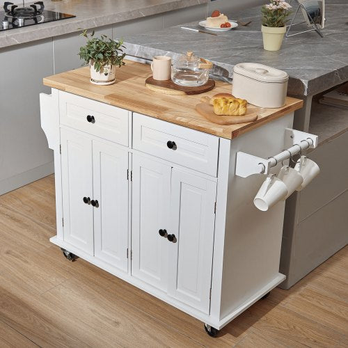 Kitchen Island Cart with Solid Wood Top 354 Width Mobile Carts with Solid Wood