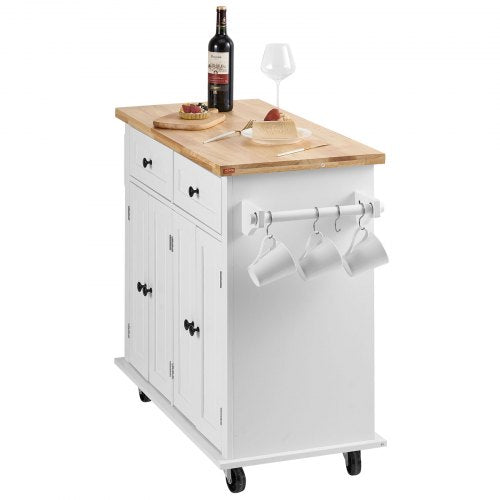 Kitchen Island Cart with Solid Wood Top 354 Width Mobile Carts with Solid Wood