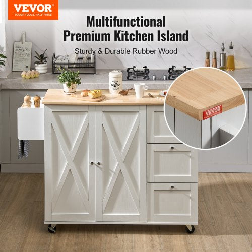 Kitchen Island Cart with Solid Wood Top 453 Width Mobile Carts with Solid Wood