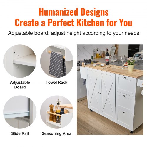 Kitchen Island Cart with Solid Wood Top 453 Width Mobile Carts with Solid Wood