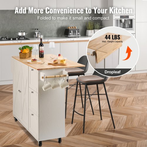 Kitchen Island Cart with Solid Wood Top 453 Width Mobile Carts with Solid Wood