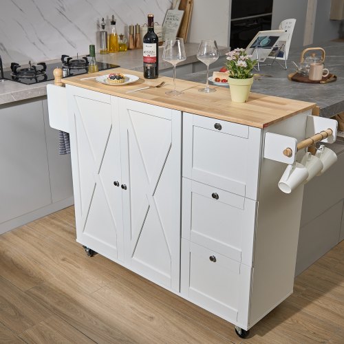 Kitchen Island Cart with Solid Wood Top 453 Width Mobile Carts with Solid Wood