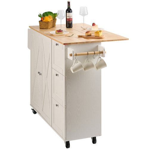 Kitchen Island Cart with Solid Wood Top 453 Width Mobile Carts with Solid Wood