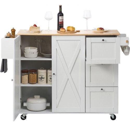 Kitchen Island Cart with Solid Wood Top 453 Width Mobile Carts with Solid Wood