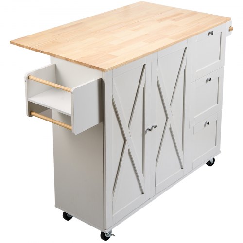 Kitchen Island Cart with Solid Wood Top 453 Width Mobile Carts with Solid Wood