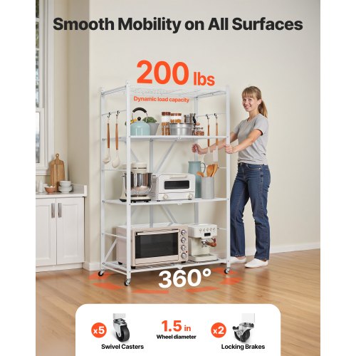 4Tier Foldable Storage Shelf 36W x 21D x 60 H Inch Folding Metal Rack