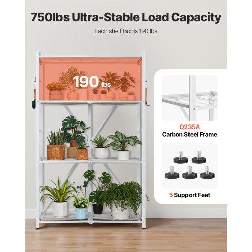4Tier Foldable Storage Shelf 36W x 21D x 60 H Inch Folding Metal Rack