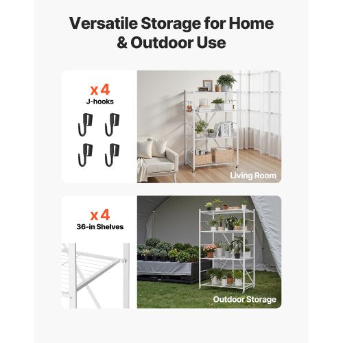 4Tier Foldable Storage Shelf 36W x 21D x 60 H Inch Folding Metal Rack