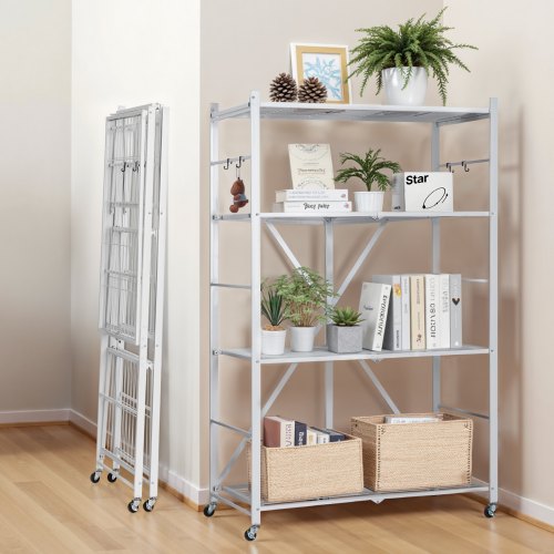 4Tier Foldable Storage Shelf 36W x 21D x 60 H Inch Folding Metal Rack