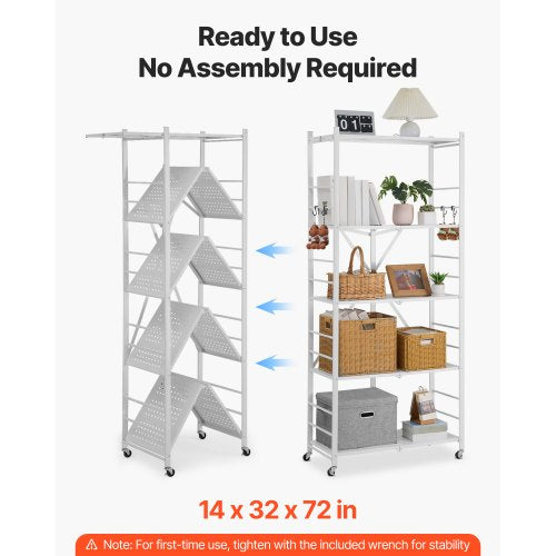 5Tier Foldable Storage Shelf 32W x 14D x 72H Inch Folding Metal Rack a