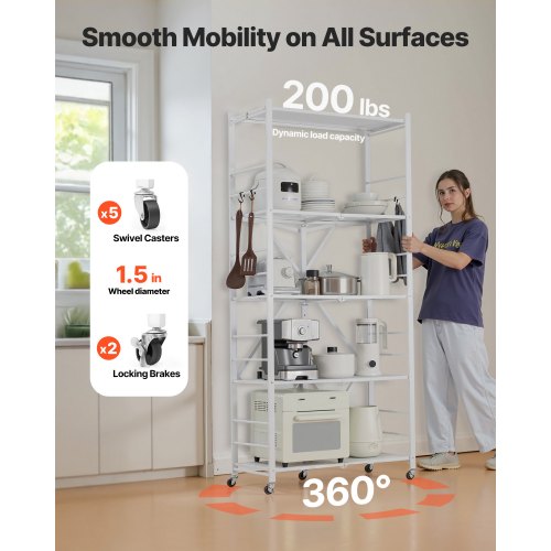 5Tier Foldable Storage Shelf 32W x 14D x 72H Inch Folding Metal Rack a