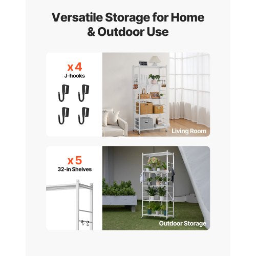 5Tier Foldable Storage Shelf 32W x 14D x 72H Inch Folding Metal Rack a