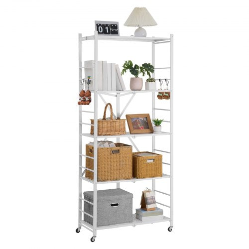5Tier Foldable Storage Shelf 32W x 14D x 72H Inch Folding Metal Rack a