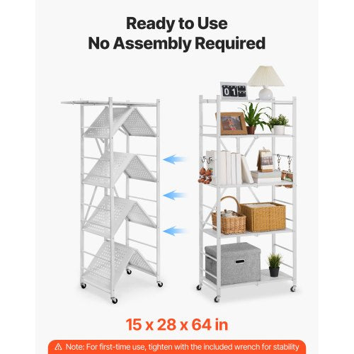5Tier Foldable Storage Shelf 28 W x 15D x 64H Inch Folding Metal Rack