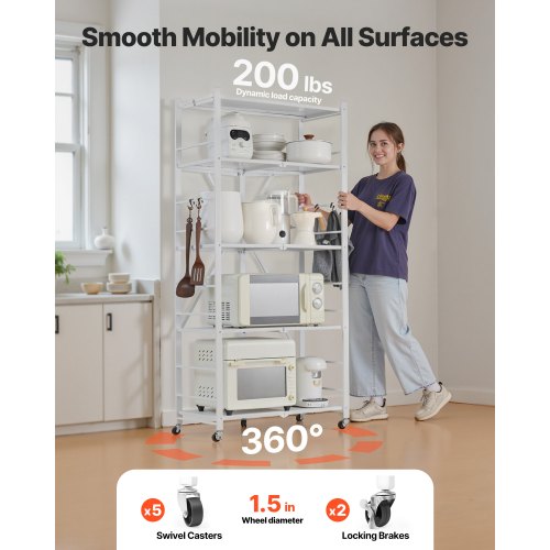 5Tier Foldable Storage Shelf 28 W x 15D x 64H Inch Folding Metal Rack
