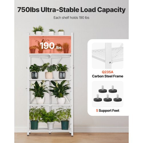 5Tier Foldable Storage Shelf 28 W x 15D x 64H Inch Folding Metal Rack