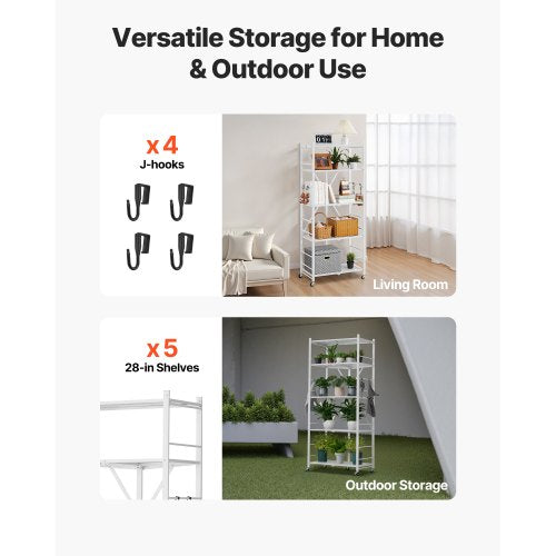 5Tier Foldable Storage Shelf 28 W x 15D x 64H Inch Folding Metal Rack