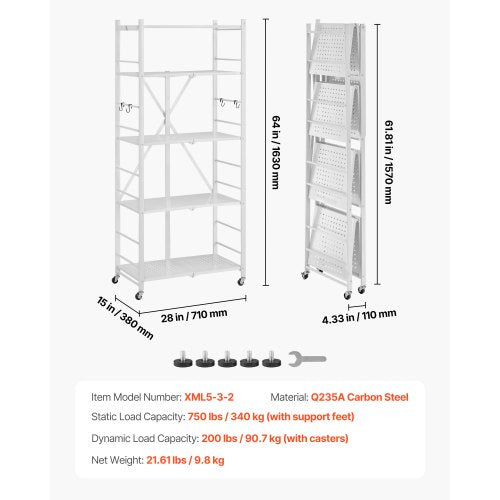 5Tier Foldable Storage Shelf 28 W x 15D x 64H Inch Folding Metal Rack