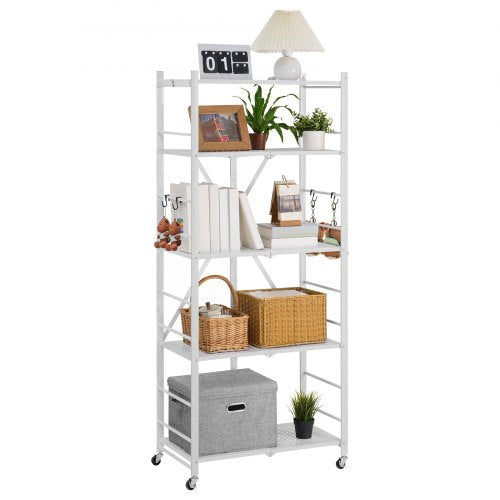 5Tier Foldable Storage Shelf 28 W x 15D x 64H Inch Folding Metal Rack
