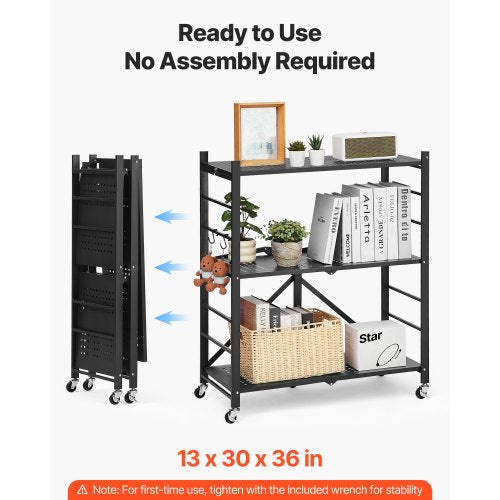 3Tier Foldable Storage Shelf 30W x 13D x 36H Inch Folding Metal Rack