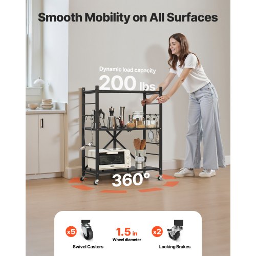 3Tier Foldable Storage Shelf 30W x 13D x 36H Inch Folding Metal Rack