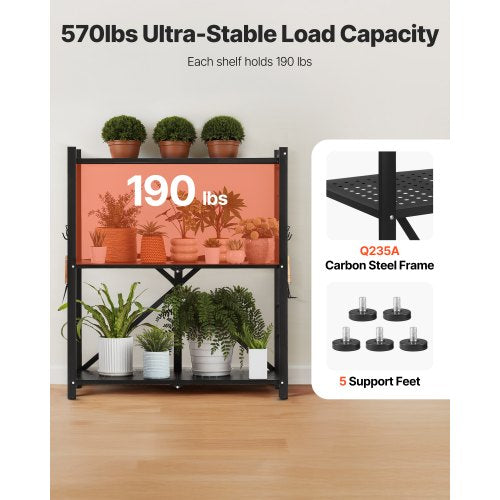 3Tier Foldable Storage Shelf 30W x 13D x 36H Inch Folding Metal Rack
