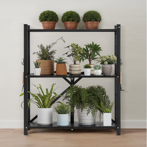 3Tier Foldable Storage Shelf 30W x 13D x 36H Inch Folding Metal Rack