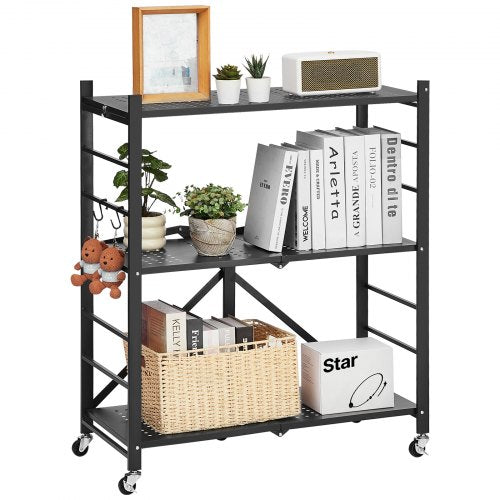 3Tier Foldable Storage Shelf 30W x 13D x 36H Inch Folding Metal Rack