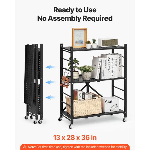 3Tier Foldable Storage Shelf 28W x 13D x 36H Inch Folding Metal Rack