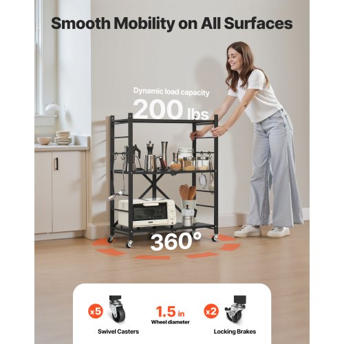 3Tier Foldable Storage Shelf 28W x 13D x 36H Inch Folding Metal Rack