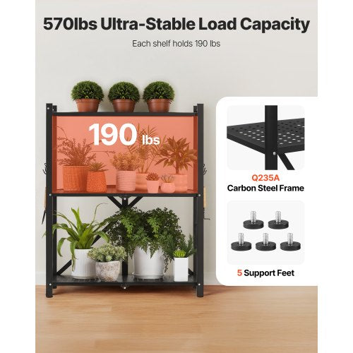 3Tier Foldable Storage Shelf 28W x 13D x 36H Inch Folding Metal Rack