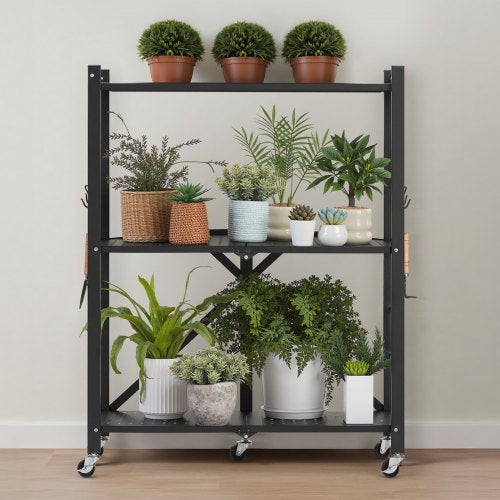 3Tier Foldable Storage Shelf 28W x 13D x 36H Inch Folding Metal Rack