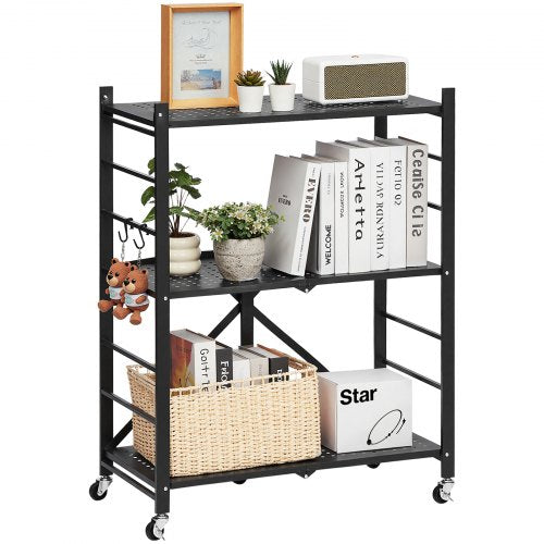 3Tier Foldable Storage Shelf 28W x 13D x 36H Inch Folding Metal Rack