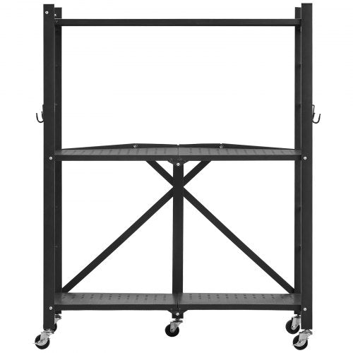3Tier Foldable Storage Shelf 28W x 13D x 36H Inch Folding Metal Rack