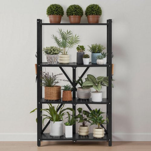 4Tier Foldable Storage Shelf 26W x 13D x 46H Inch Folding Metal Rack