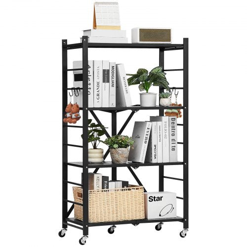 4Tier Foldable Storage Shelf 26W x 13D x 46H Inch Folding Metal Rack