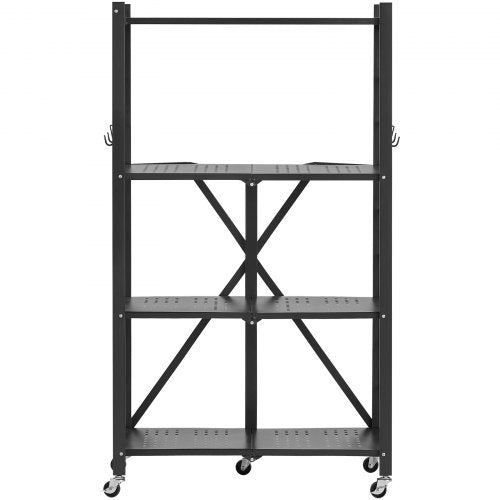 4Tier Foldable Storage Shelf 26W x 13D x 46H Inch Folding Metal Rack
