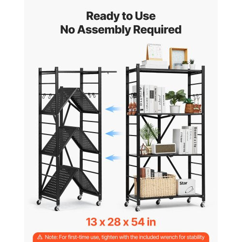 4Tier Foldable Storage Shelf 28W x 13D x 54H Inch Folding Metal Rack