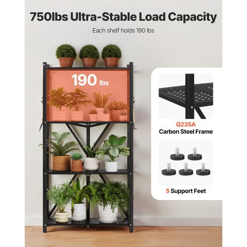 4Tier Foldable Storage Shelf 28W x 13D x 54H Inch Folding Metal Rack
