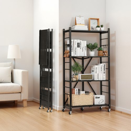 4Tier Foldable Storage Shelf 28W x 13D x 54H Inch Folding Metal Rack