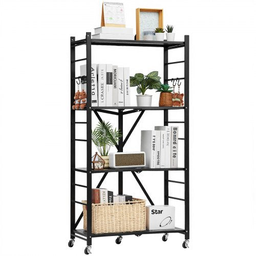 4Tier Foldable Storage Shelf 28W x 13D x 54H Inch Folding Metal Rack