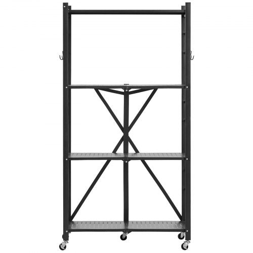 4Tier Foldable Storage Shelf 28W x 13D x 54H Inch Folding Metal Rack