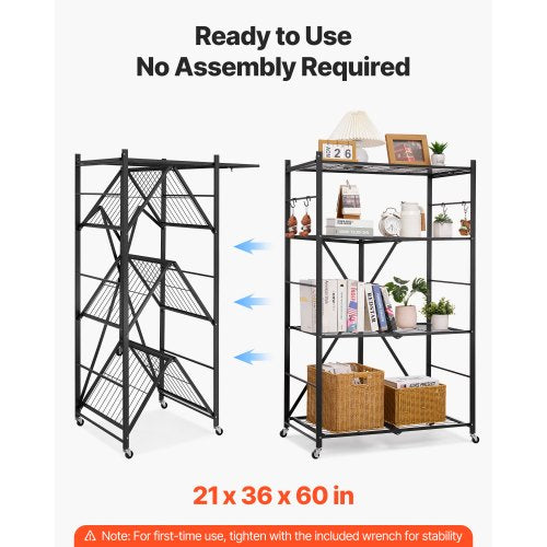 4Tier Foldable Storage Shelf 36W x 21D x 60H Inch Folding Metal Rack
